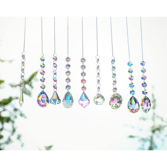 H&D HYALINE & DORA 9 Stück Kristall Regenbogen Sonnenfänger, hängende Glasprismen, Regenbogen Maker, Sonnenfänger für Fenster, bunter Anhänger für Heimdekoration