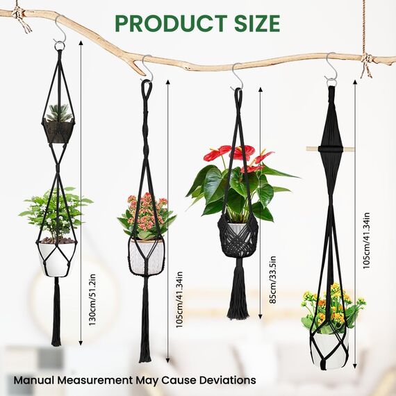 flintronic 4er Set Makramee Blumenampel, Boho Deko Baumwollseil Hängeampel Hängetopf für Pflanzen mit 4Pc S Metallhaken für Innen, Garten, Wohnzimmer, Außen, Balkon, Fenster, Balkone Wanddekoration