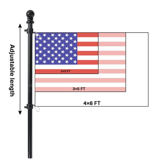 Fahnenmast mit Halterung, 1.5 m, Fahnenmast-Set, amerikanische Flagge mit Stangenhalterung, Edelstahl, strapazierfähig, für Garten, Hof, rostfrei (1.5 m, schwarzer Fahnenmast mit schwarzer Halterung)