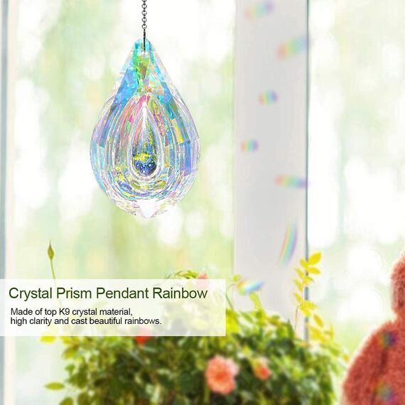 H&D Hyaline & Dora Regenbogen Sonnenfänger Glas Anhänger Kristall in Tropfenform Prismen 76 mm