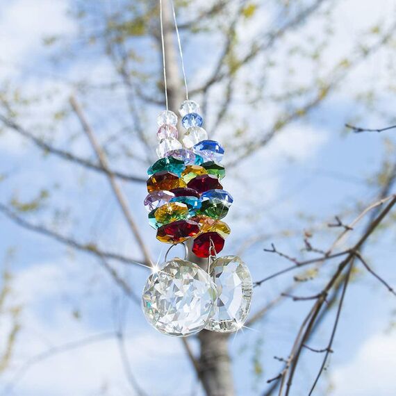 H&D HYALINE & DORA Sonnenfänger Kristall Herz Prisma Glas Chakra Perlen, Sonnenfänger Fensterdekoration, 2 Stück