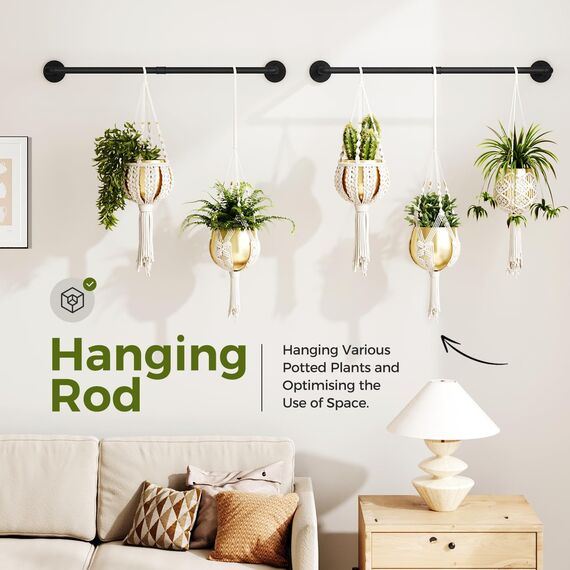 Bamworld 2er-Pack Hängepflanzgefäß für Zimmerpflanzen, Hängepflanzenhalter, Pflanzenaufhänger, Innendecke, Fenster, Pflanzenregale, Wandhalterung, Schwarze Metallstange