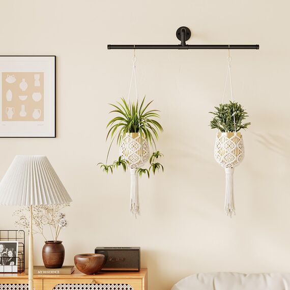 Bamworld Hängende Pflanzgefäße für Zimmerpflanzen, T-Form, Hängepflanzenhalter, Pflanzenaufhänger, Innenfenster, Pflanzenregale, Deckenwandhalterung, Schwarze Stange für Gartenwanddekoration