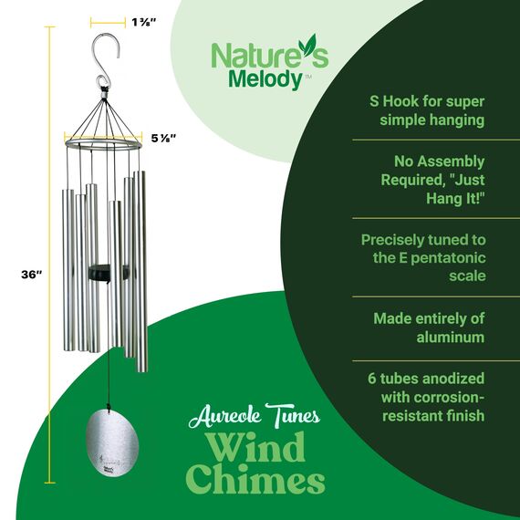 Nature's Melody Windspiel - Aureole Tunes 36" Silver - 91,4 cm (36 Zoll) - Aluminium