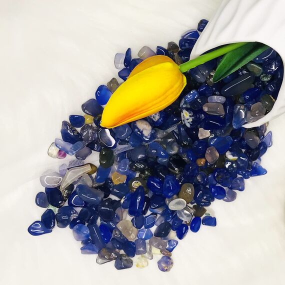 RIFNY Kieselsteine, Dekosteine Achat Kies Deko für Garten Blumentopf Pflanzen Sukkulenten Kaktus, Aquarium Kies Steine (680g, Blau)