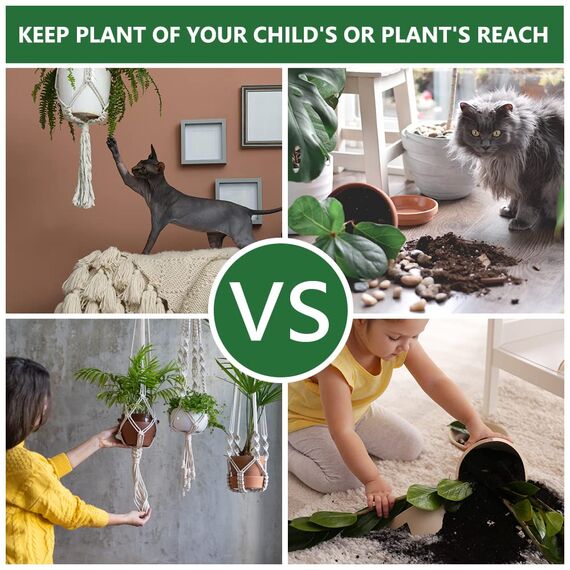 Flintronic 4er Set Makramee Blumenampel, Baumwollseil Hängeampel Hängetopf für Pflanzen mit 4Pc S Metallhaken für Innen, Garten, Wohnzimmer，Außen, Balkon, Fenster, Balkone Wanddekoration