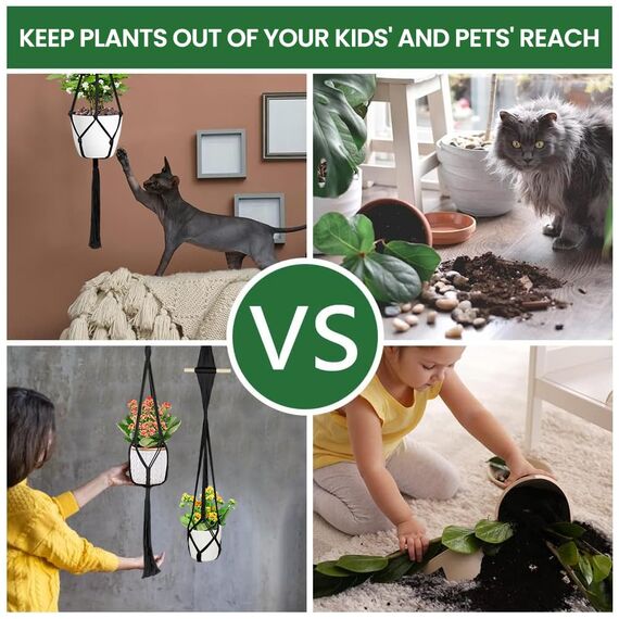 flintronic 4er Set Makramee Blumenampel, Boho Deko Baumwollseil Hängeampel Hängetopf für Pflanzen mit 4Pc S Metallhaken für Innen, Garten, Wohnzimmer, Außen, Balkon, Fenster, Balkone Wanddekoration