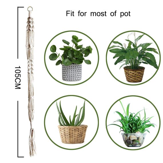 YHmall 3 Stück Makramee Blumenampel, Blumenampel hängend Innen, Pflanzenaufhänger, Blumentopf Hängend mit Baumwollseil für Innen Außen Decken Balkone Wanddekoration 105 cm Belastung 10 kg