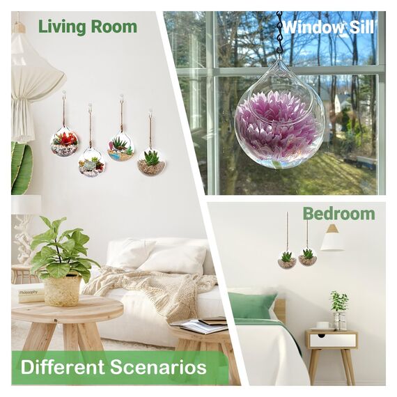 Hängendes Pflanzgefäß aus Glas, Luftfarnhalter, Terrarienbehälter, Luftpflanzen, Sukkulenten, Globusform, Heim-/Gartendekoration, Geschenk für Pflanzenliebhaber, 3 Stück, 11,9 cm