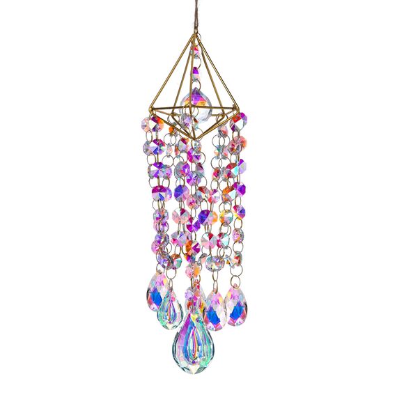HDCRYSTALGIFTS Vergoldet Kristall Sonnenfänger Windspiel für Garten & Fenster | Handgefertigter Regenbogenmacher, Lichtfänger | Outdoor Windspiel mit Buntglas, Boho Deko zum Aufhängen