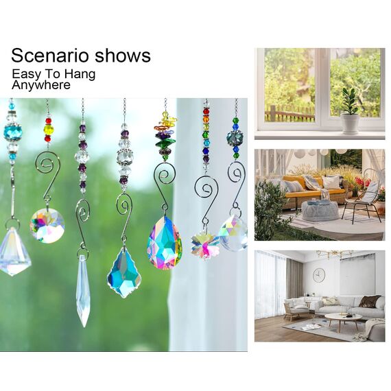 H&D Hyaline & Dora 7 Stück Kristall Sonnenfänger zum Aufhängen mit bunten Perlen Prisma Kettenanhänger, Weihnachtsschmuck, Fenster, Zuhause, Wand, Baum, Autos, hängende Dekoration