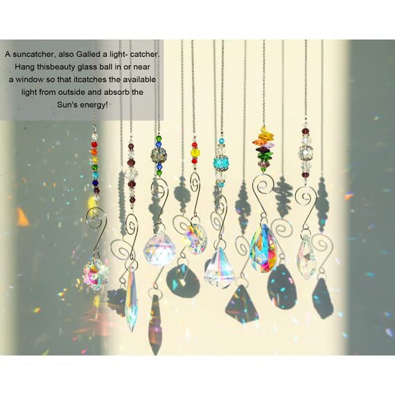 H&D Hyaline & Dora 7 Stück Kristall Sonnenfänger zum Aufhängen mit bunten Perlen Prisma Kettenanhänger, Weihnachtsschmuck, Fenster, Zuhause, Wand, Baum, Autos, hängende Dekoration