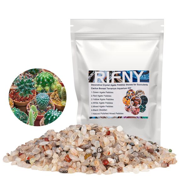 Kieselsteine, RIFNY Dekosteine Achat Kies Deko für Garten Blumentopf Pflanzen Sukkulenten Kaktus, Aquarium Kies Steine (680g, Weiß)