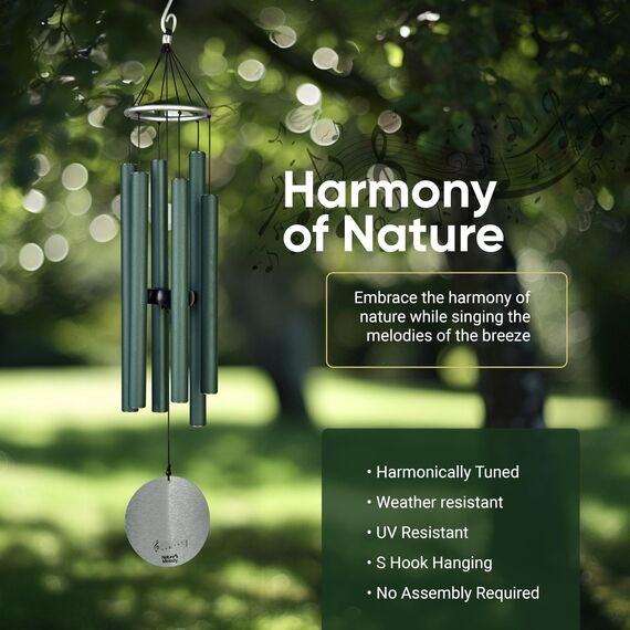 Nature's Melody Aureole Tunes Windspiel – Outdoor-Windspiel mit 6 Röhren, abgestimmt auf E Pentatonische Skala, 100% rostfreies Aluminium, Pulver-Finish und S-Hakenaufhänger für Trauer, Gedenkgeschenk