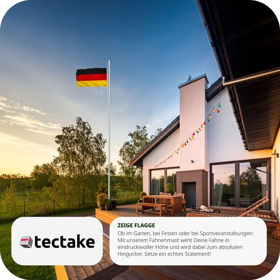 tectake Fahnenmast aus Aluminium, Teleskop Fahnenstange Set mit Flagge, Bodenhülsen, Seilzug, höhenverstellbar bis zu 6,50 m - ideal für Balkon, Garten, Festival und Camping - Deutschland