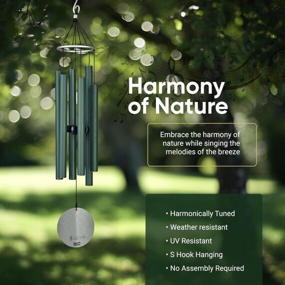 Nature's Melody Aureole Tunes Windspiel – Outdoor-Windspiel mit 6 Röhren, in B-Pentatonik gestimmt, 100% rostfreies Aluminium, Pulver-Finish und S-Hakenaufhänger für Trauer, Andenken oder Zen-Garten