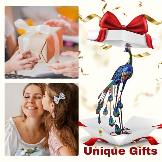 TERESA'S COLLECTIONS Gartendeko für draußen, 89cm große Gartenstatue, Pfau, aus Metall, Skulpturen, stehend, für drinnen und draußen, für Dekoration von Rasen, Terrasse,Geschenke für Frauen(L)