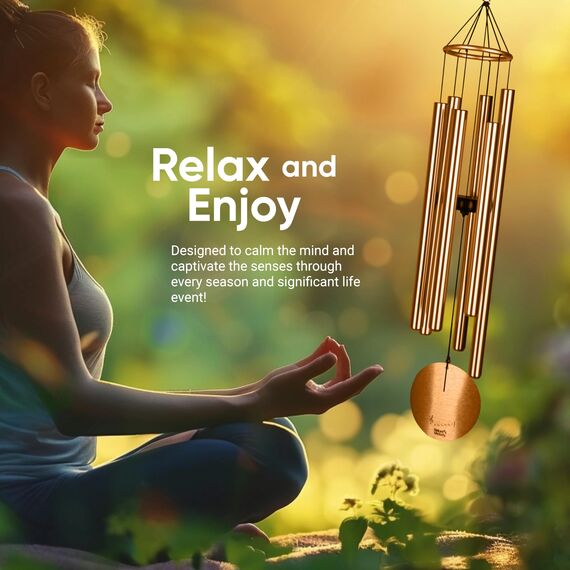 Nature's Melody Aureole Tunes Windspiel – Outdoor-Windspiel mit 6 Röhren, 100% rostfreies Aluminium, Pulver-Finish und S-Hakenaufhänger für Trauer, Gedenkgeschenk oder Zen-Garten (Bronze, 71,1 cm)