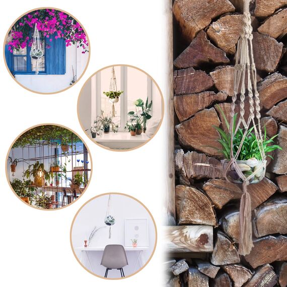 YHmall 3 Stück Makramee Blumenampel, Blumenampel hängend Innen, Pflanzenaufhänger, Blumentopf Hängend mit Baumwollseil für Innen Außen Decken Balkone Wanddekoration 105 cm Belastung 10 kg