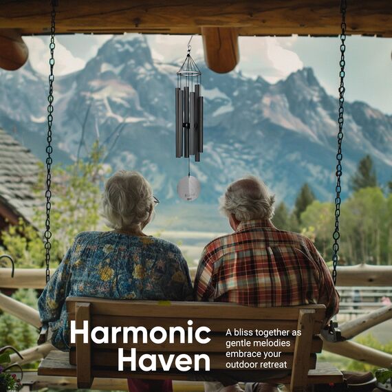 Nature's Melody Windspiel für den Außenbereich, mit 6 Röhren, mit Pentaton-Skala, 100% rostfreiem Aluminium, Pulver-Finish, S-Haken für Trauer, Gedenkgeschenk oder Zen-Garten 42" schwarz