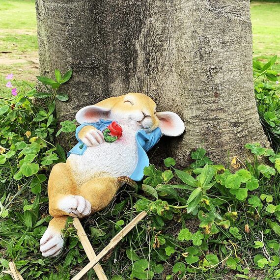 iRonrain Gartenstatuen Kaninchen, Fantasy Bunny Outdoor Art Décor Tierfiguren Ornament für Thanksgiving Day, Weihnachtsstatue Dekorationen für Garten Hof Rasen Indoor Skulptur (Blau)