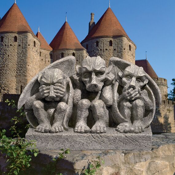 Design Toscano LY37300 Gargoyle-Trio ‚Nichts Böses Sehen, hören, Sagen‘, Skulptur, Resin, grau, 20.5 x 40.5 x 30.5 cm