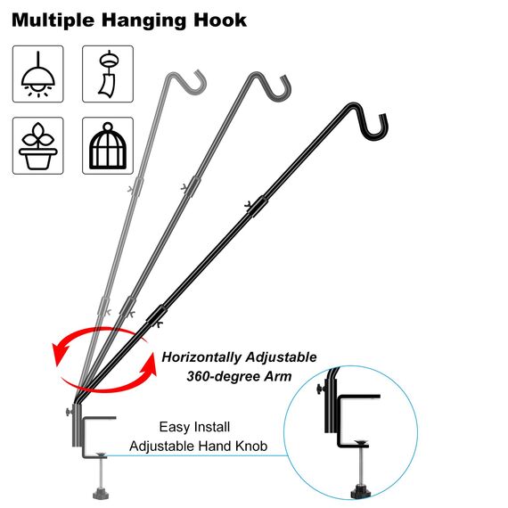 FEED GARDEN, aktualisierte Version, Hänger für Vogelfutterspender, verstellbar, 109,9 cm, Deckhaken für Geländer, 360 Grad drehbar, robuste Hängehaken für Vogelfutterspender, Windspiele, 2 Stück