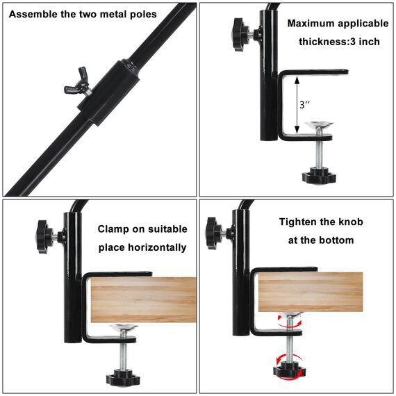 FEED GARDEN, robuster Deckhaken für Geländer, 78,9 cm, rutschfeste Klemme, 360 Grad drehbar, zum Aufhängen von Vogelfutterspendern, Pflanzen, Laternen, Drahtkörben, Windspielen, Schwarz, 2 Stück