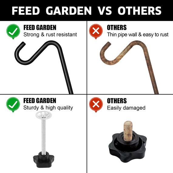 FEED GARDEN 31 Zoll Heavy Duty Deck Haken, rutschfeste Klemme, 360 Grad drehbar, schwarz für Vogelfutterspender, Pflanzgefäße, Talgkörbe, Laternen, Windspiele, 2 Stück