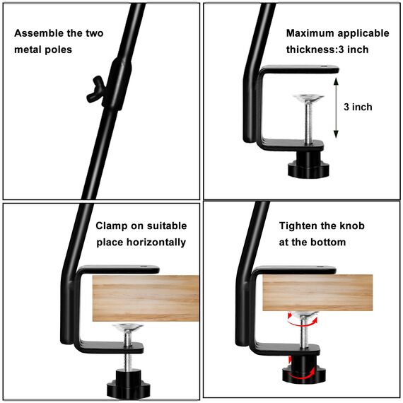 FEED GARDEN, verstellbarer Deckhaken, 73,9 cm, solide Stahl-Deckhänger für Vogelfutterspender, Laternen, Blumenkörbe, Drahtkörbe für Suet-Futter, mit Klemme, Schwarz, 2 Stück