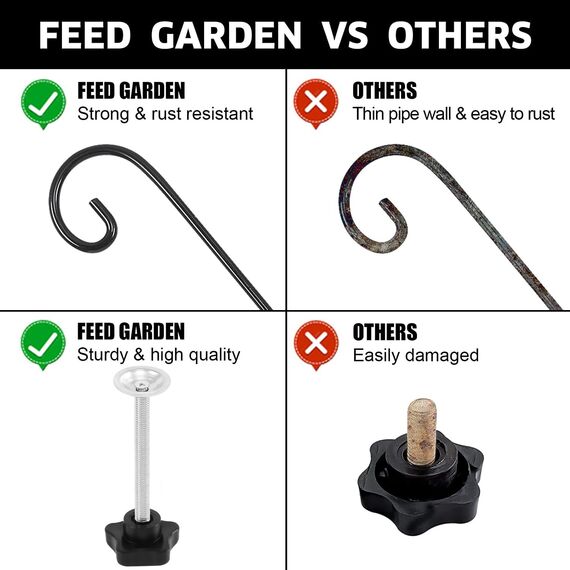 FEED GARDEN, robuster Deckhaken für Geländer, 78,9 cm, rutschfeste Klemme, 360 Grad drehbar, zum Aufhängen von Vogelfutterspendern, Pflanzen, Laternen, Drahtkörben, Windspielen, Schwarz, 2 Stück