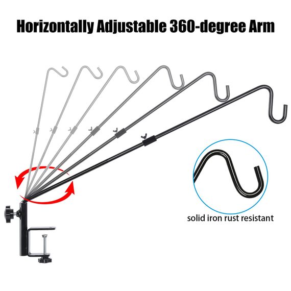 FEED GARDEN 31 Zoll Heavy Duty Deck Haken, rutschfeste Klemme, 360 Grad drehbar, schwarz für Vogelfutterspender, Pflanzgefäße, Talgkörbe, Laternen, Windspiele, 2 Stück