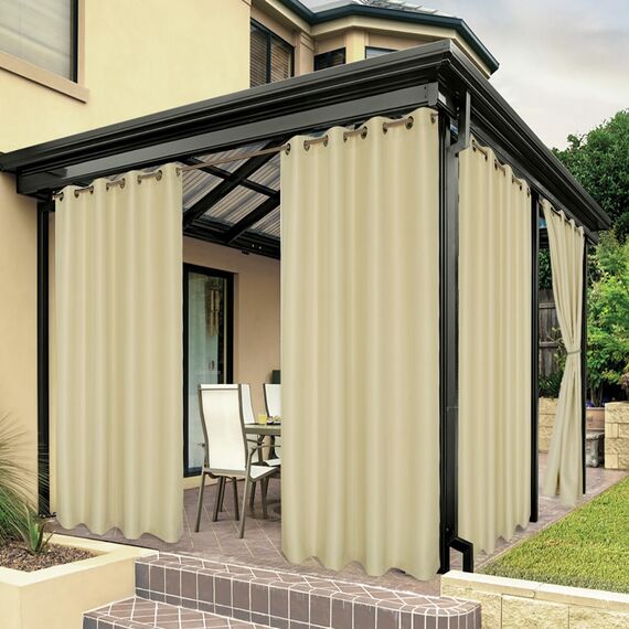 Bonzer wasserdichte Vorhänge für den Innen- und Außenbereich für Terrasse, Dicke Sichtschutz-Ösenvorhänge für Schlafzimmer, Wohnzimmer, Veranda, Pergola, Cabana, 1 Vorhang, 137.2x213.4 cm, Creme