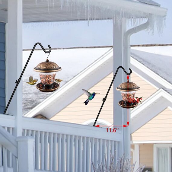 FEED GARDEN, verstellbarer Deckhaken, 73,9 cm, solide Stahl-Deckhänger für Vogelfutterspender, Laternen, Blumenkörbe, Drahtkörbe für Suet-Futter, mit Klemme, Schwarz, 2 Stück