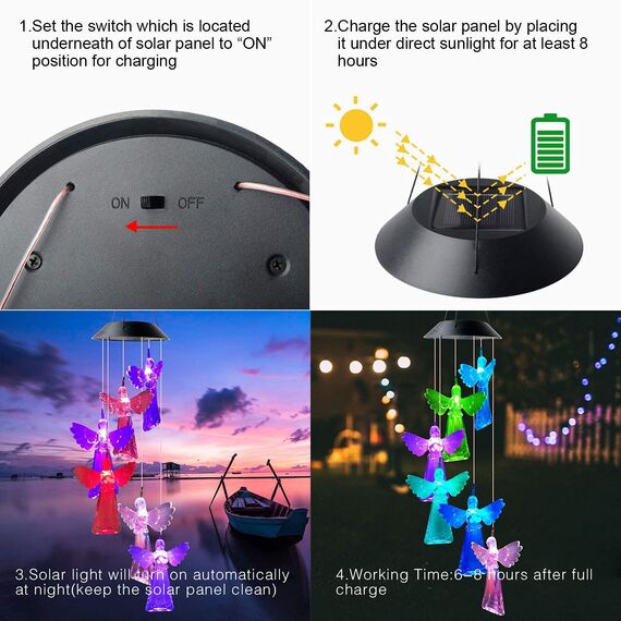 Solarleuchten Windspiele für Draußen,Schmetterling Windspiele Beleuchtung Farbwechsel Solar LED,Hängeleuchte Deko für Terrasse,Garten Party,Baum (Engel)