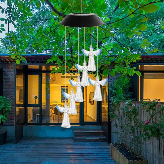 Solarleuchten Windspiele für Draußen,Schmetterling Windspiele Beleuchtung Farbwechsel Solar LED,Hängeleuchte Deko für Terrasse,Garten Party,Baum (Engel)