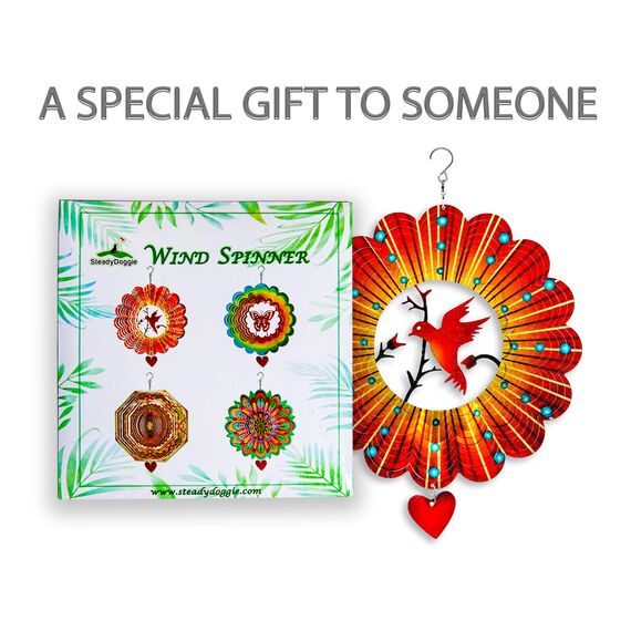 3D-Edelstahl Windspiel 30 cm - Windspiel hängend - Kinetic Windspiel - Innen-/Außendekoration - extra Metalldeko mit Laserschnitt - Kinetic Spinner - Love Bird Kolibri, Gartendeko für draußen