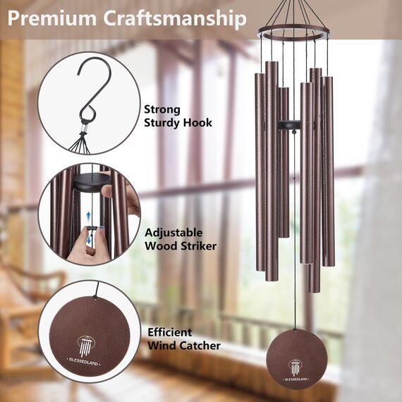 BLESSEDLAND Premium Windspiel 41“, Großer tiefer Ton，6 Metal Tubes, Outdoor-Dekor für Garten, Hof, Patio und Haus(Kupfervene)