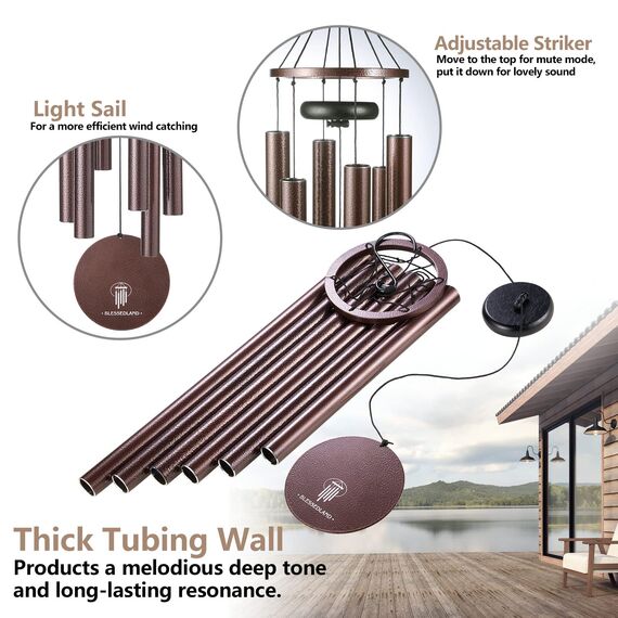 BLESSEDLAND Premium Windspiel 41“, Großer tiefer Ton，6 Metal Tubes, Outdoor-Dekor für Garten, Hof, Patio und Haus(Kupfervene)