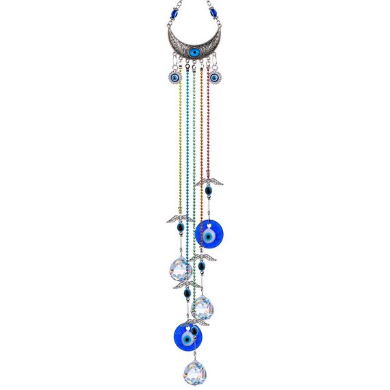 Hängendes Kristall-Sonnenfänger-Ornament mit blauem bösen Blick, Chakra-Energie-Kristallkugel-Prismenanhänger, Regenbogenmacher zur Wohndekoration und Schutz, 50,8 cm