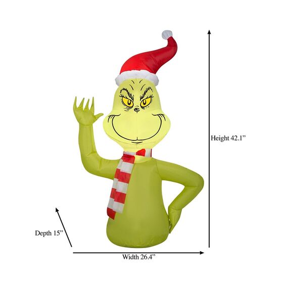 Gemmy Airblown Car Buddy Grinch w/Scarf-Dr. Seuss