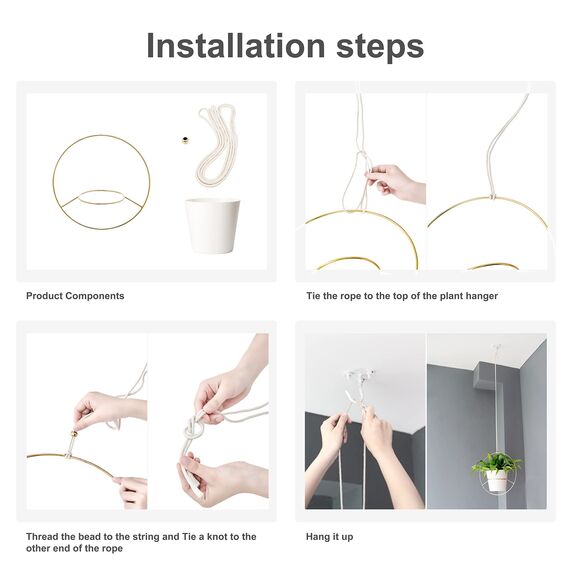 Mkouo Boho Hängepflanzen, 2 Stück, rund, aus Metall, mit Topf aus Kunststoff, moderner Blumenkasten für Wände und Decken, geeignet für Blumenkästen von 15 cm, goldfarben (Töpfe inklusive)