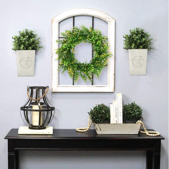 LESEN Set mit 2 Bauernhaus-Metall-Wand-Pflanzgefäßen, rustikale Wanddekoration, Land-hängende Wandvase, Box für Pflanzen, Blumen, Heimdekoration