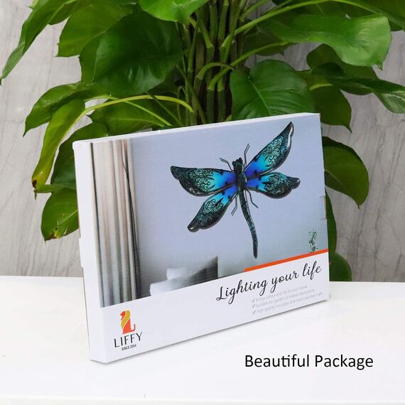 Liffy Metall Libelle Wanddekoration im Freien Zaun Kunst außerhalb hängende Dekorationen für Garten, Wohnzimmer, Schlafzimmer (Blue)