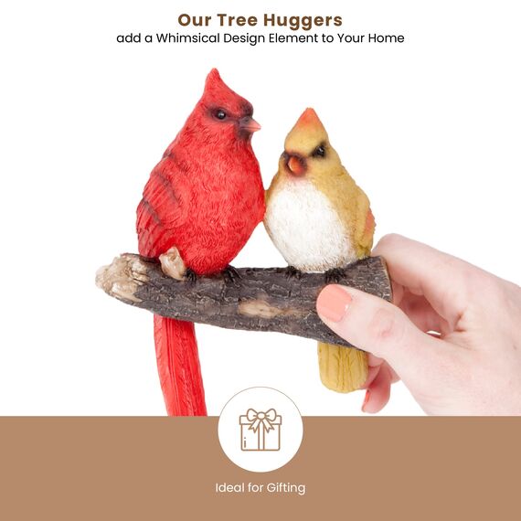 Bits and Pieces - "Pair of Cardinals Tree Hugger – Hofdekorationen – Skurrile Baumvögel Skulptur – Gartendekoration – Garten Peeker Yard Art