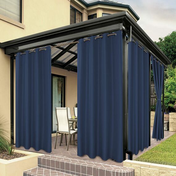 BONZER Wasserdichte Outdoor-Vorhänge für Terrasse, Privatsphäre, mit Ösen, Sonnenlicht, Außenvorhänge für Pavillon, Veranda, Pergola, Pavillon, 1 Stück, 213 x 244 cm, Marineblau
