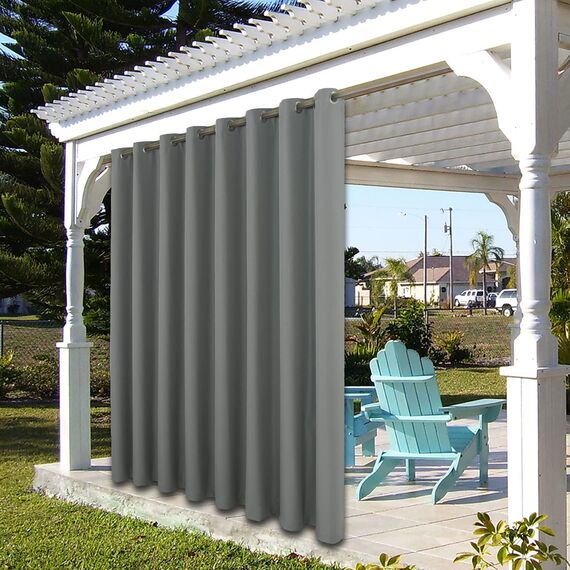 BONZER Wasserdichte Outdoor-Vorhänge für Terrasse, breite Ösen, Sonnenlicht blockierend, Außenvorhänge für Pavillon, Veranda, Pergola, Pavillon, 1 Stück, 275 x 244 cm, Grau