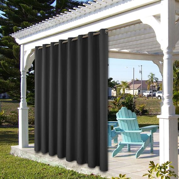 Bonzer Outdoor-Vorhänge für Terrasse, wasserdicht, dick, Privatsphäre, breite Ösen, Sonnenlicht blockierend, Außenvorhänge für Veranda, Pergola, Pavillon, Deck, 1 Stück, 275 x 244 cm, Anthrazit