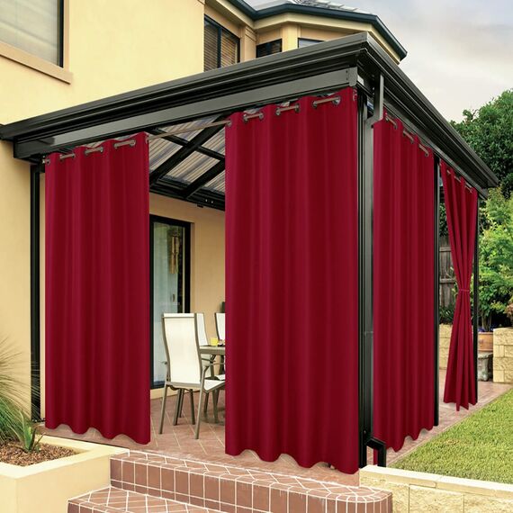 BONZER Wasserdichte Vorhänge für den Innen- und Außenbereich, dicke Sichtschutzvorhänge mit Ösen für Schlafzimmer, Wohnzimmer, Veranda, Pergola, 1 Stück, 213 x 244 cm, Rot