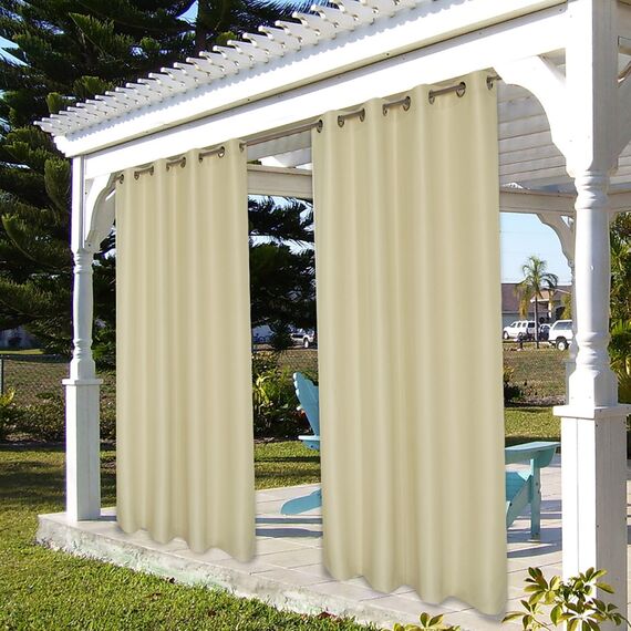 Bonzer wasserdichte Vorhänge für den Innen- und Außenbereich, Dicke Sichtschutzvorhänge mit Ösen für Schlafzimmer, Wohnzimmer, Veranda, Pergola, 1 Stück, 213 x 244 cm, Creme